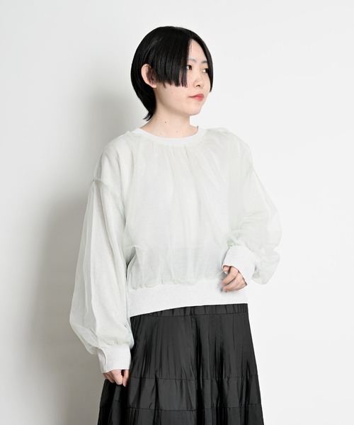 ニット セーター ラメニット チュールレイヤードトップス レディース marai ニット セーター ラメニットチュール レイヤードプル