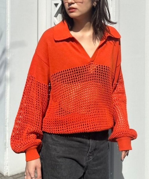 ニット セーター Crochet polo knit（クロシェポロニット） レディース