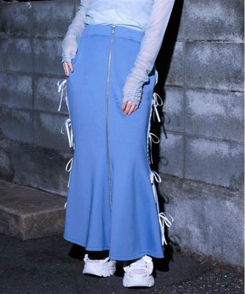 axes femme POETIQUE スカート ペチ付リボンラインロングスカート