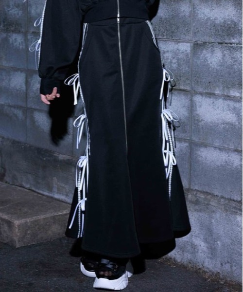 axes femme POETIQUE スカート ペチ付リボンラインロングスカート