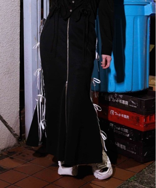 axes femme POETIQUE スカート ペチ付リボンラインロングスカート