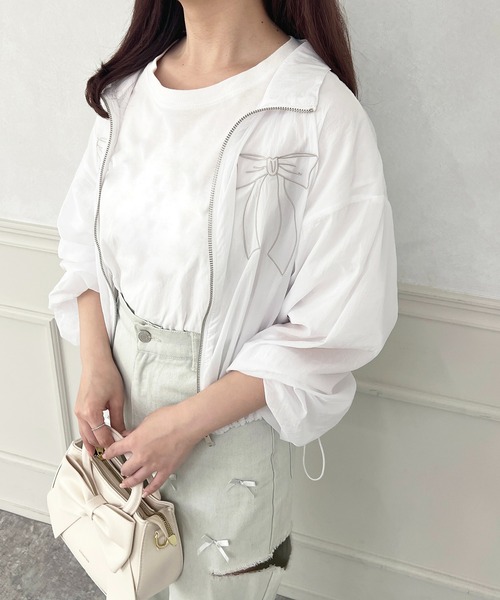 ryoko　定価¥17,600 サイドリボンシアーフレアジャケットブルゾン シアーギャザースリーブブルゾン ジャケット・ブルゾン RAW FUDGE