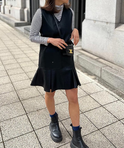 美品ST.ROONEYエコレザーワンピース ST.ROONEY ワンピース エコレザーワンピース「低身長・小柄女性