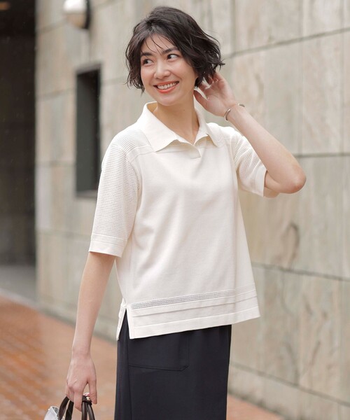 ニット セーター 「洗える」COTTON POLYESTER ニットポロ レディース