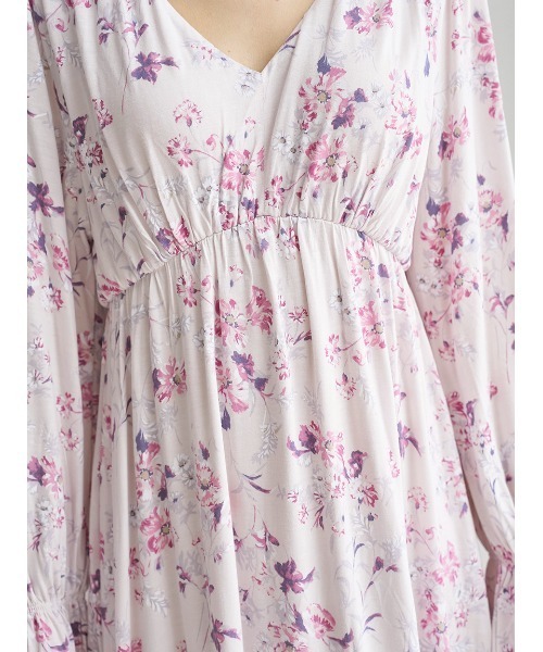 【新品タグ付】ジェラートピケ ルームウェア ロングワンピース 花柄 カップ付き 花柄カップイン半袖ワンピース(ワンピース)｜ルームウェア