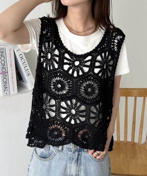 CLEA ベスト ジレ クロシェ編みビスチェトップス レディース
