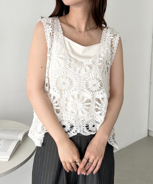 Mal.レレレさんクロシェベストジレ新品未使用タグ付き本日配信完売品です BAB ベスト ジレ クロシェ編みベスト レディース : ZOZOTOWN