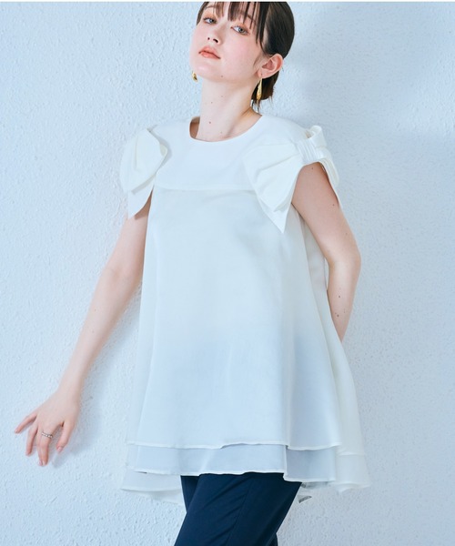 Leilian PLUS HOUSE / レリアンプラスハウス 刺繍フレアスリーブブラウス【Leilian WHITE LABEL】 フラワー刺繍ブラウス【Leilian WHITE LABEL