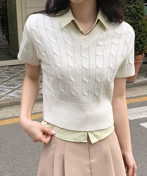 「SONA」 半袖ニット FREE ブルー レディース_画像6