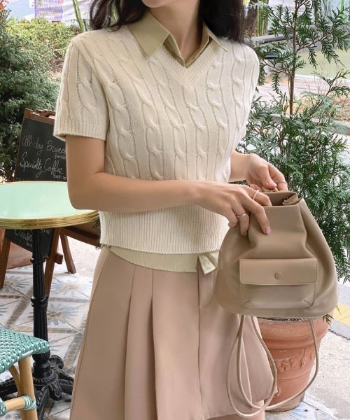 「SONA」 半袖ニット FREE ブルー レディース_画像7