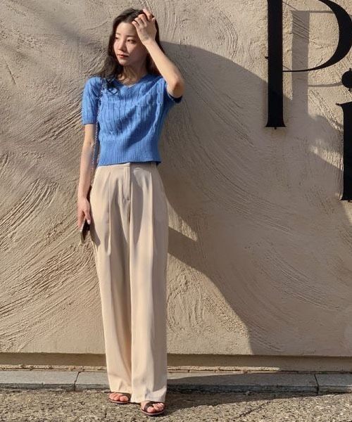 「SONA」 半袖ニット FREE ブルー レディース_画像9