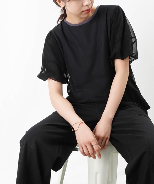 tシャツ LC/LLL シフォンダブルレイヤーTee/チュールパフスリーブTシャツ レディース