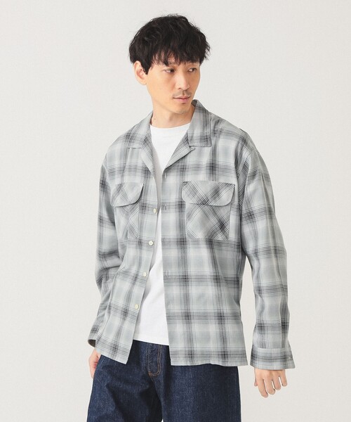 BEAMS シャツ オンブレチェック オープンカラー メンズ