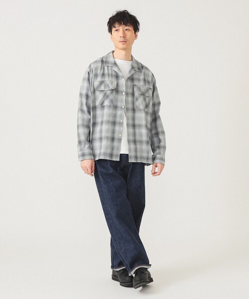 beams lights オンブレチェックシャツ オープンカラー BEAMS（ビームス）オンブレチェック オープンカラー シャツ