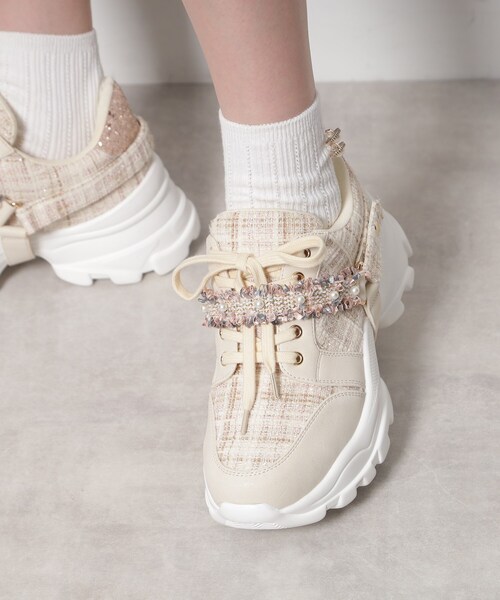 ESPERANZA（エスペランサ） スニーカー フリル×パール調ベルトツイード