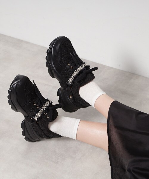 ESPERANZA（エスペランサ） スニーカー フリル×パール調ベルトツイード