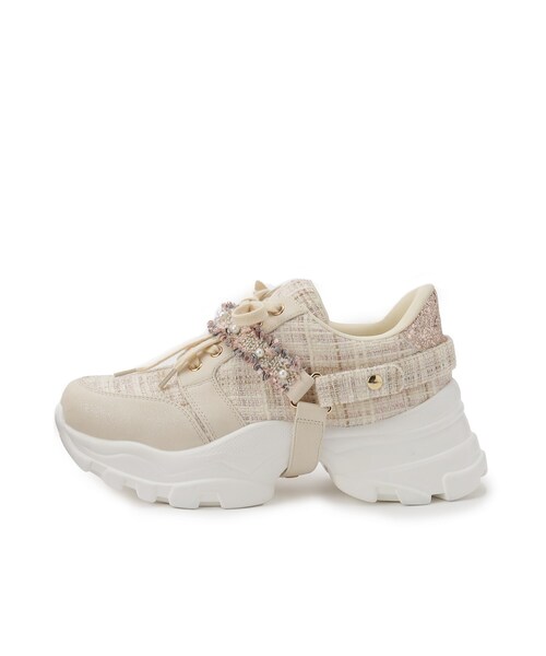 ESPERANZA（エスペランサ） スニーカー フリル×パール調ベルトツイード