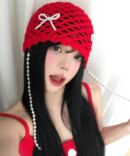 25AW GIRL リボンニット帽 赤 新品未使用 コムデギャルソンガール リボン付ニット帽 赤 - メルカリ