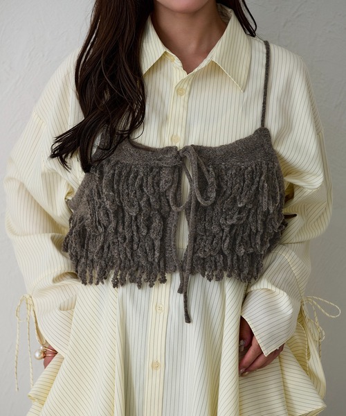 anuke アンヌーク フリンジニットビスチェ　ダークグレー 美品】 aunke ニットフリンジビスチェ anuke フリンジニットビスチェ
