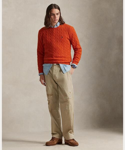 【極美品】ポロラルフローレン ケーブルセーター カシミヤ ウール 半袖 オレンジ POLO RALPH LAUREN（ポロ・ラルフローレン） セーター ニット ケーブル