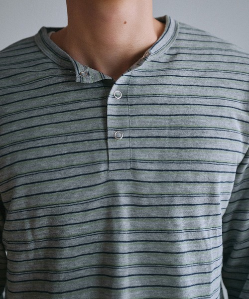 Adoon plain ヘンリーネック tシャツ Snap Button Rib Henry Neck Long