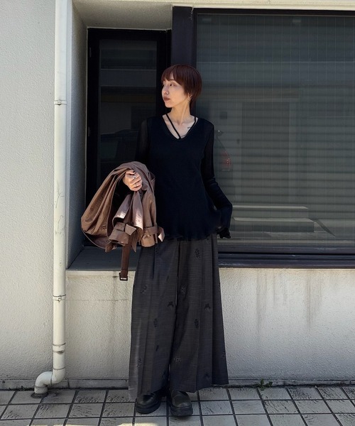 Ameri（アメリ） ワイドパンツ パンツ CHECK FLOWER PLEATS PANTS