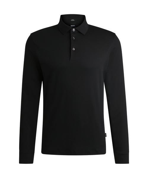 タ*ケ様 BOSS スリムフィット ブラックポロシャツ L BOSS（HUGO BOSS） ポロシャツ シルケットコットン スリムフィット
