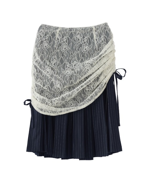 スカート drawstring lace pleats skirt / サイドドロストレース