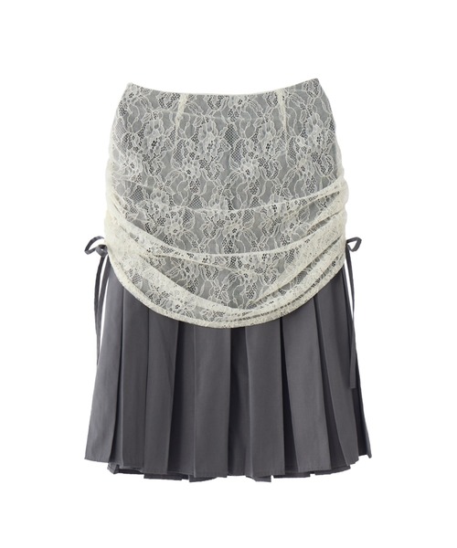 スカート drawstring lace pleats skirt / サイドドロストレース