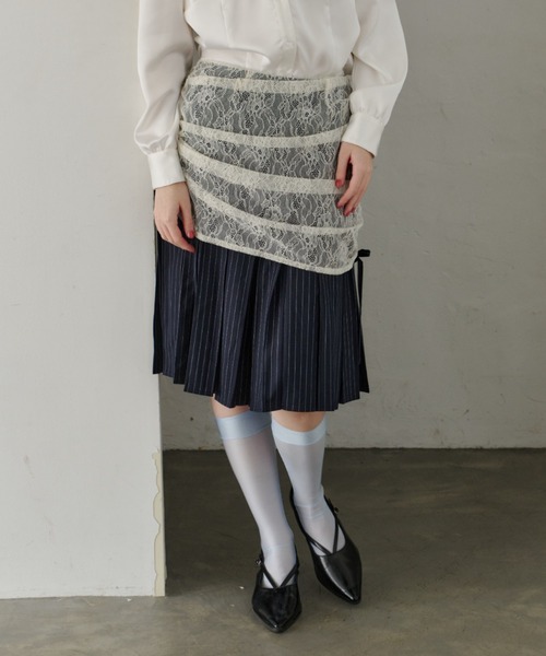 スカート drawstring lace pleats skirt / サイドドロストレース