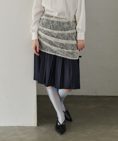 スカート drawstring lace pleats skirt / サイドドロストレース