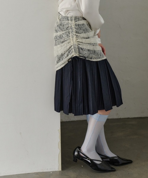 スカート drawstring lace pleats skirt / サイドドロストレース