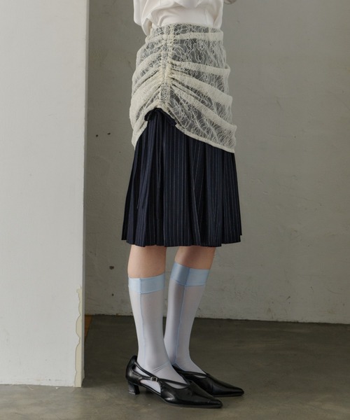 スカート drawstring lace pleats skirt / サイドドロストレース