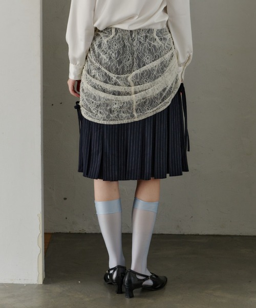 スカート drawstring lace pleats skirt / サイドドロストレース