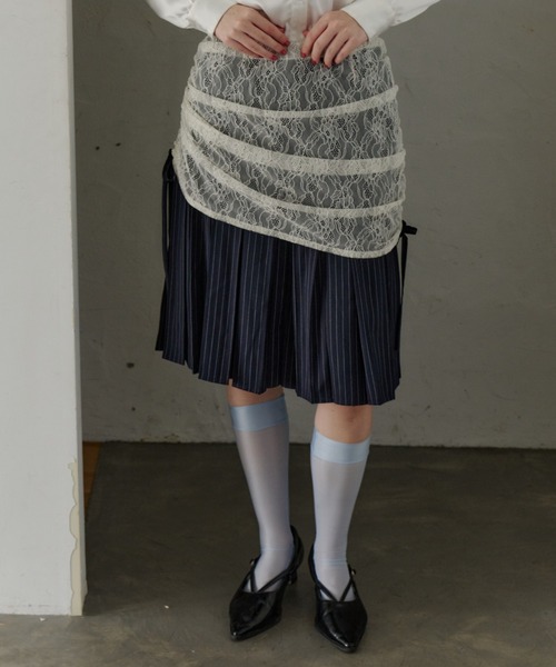 スカート back pleats skirt スカート drawstring lace pleats skirt / サイドドロストレース