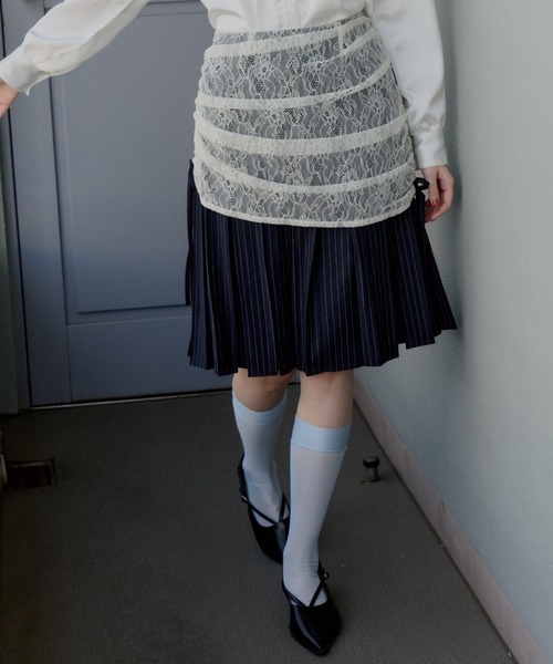 スカート drawstring lace pleats skirt / サイドドロストレース