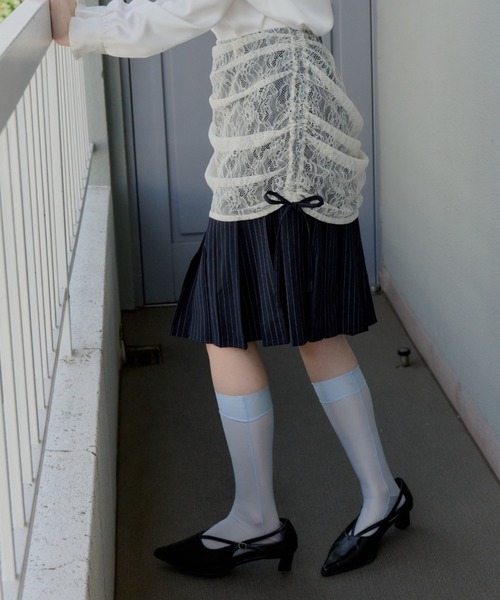 スカート drawstring lace pleats skirt / サイドドロストレース
