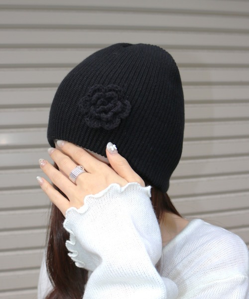 ニット帽 ニットキャップ フラワー モチーフ ニット ビーニー
