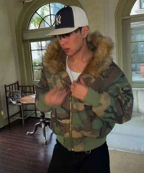 FreeZone ブルゾン アウター 2WAYフェイクファー×カモフラブルゾン