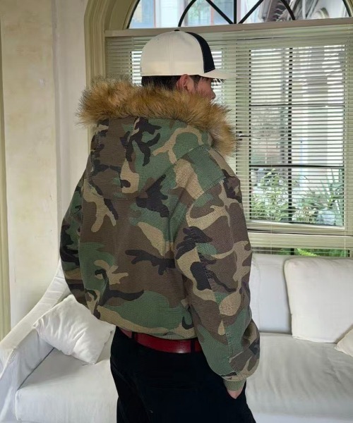 FreeZone ブルゾン アウター 2WAYフェイクファー×カモフラブルゾン