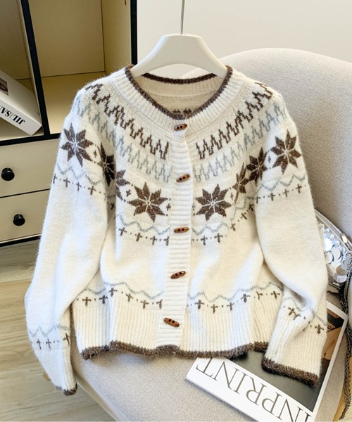 [値下げ][ ] ノルディック柄 ニットカーディガン カーディガン ノルディック柄ニットカーディガン レディース