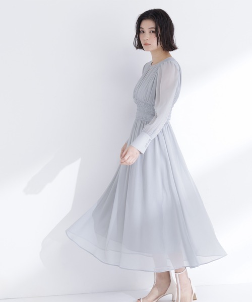 アナイ オジヤ楊柳シャーリング ワンピース くすみブルー 36 NATURAL BEAUTY BASIC（ナチュラルビューティーベーシック