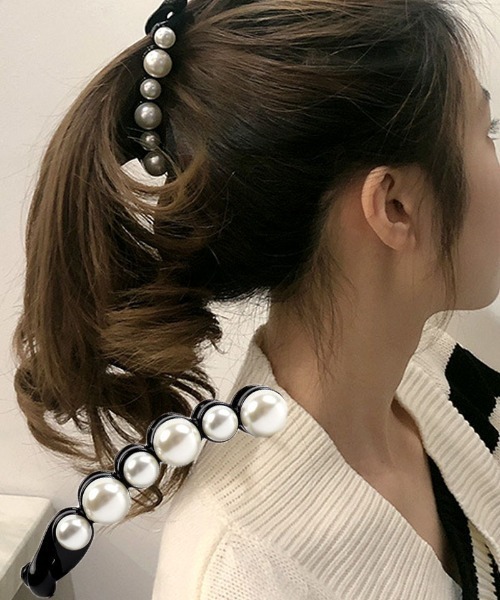 shoppinggo ヘアクリップ バナナクリップ ヘアクリップ 大きめ パール
