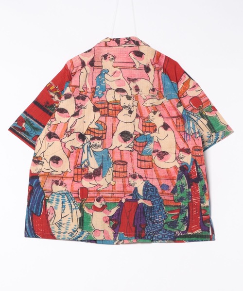 koubou kamo たこやき シャツ カモ工房 綿100% 日本製 アロハ カヤ アロハシャツ シャツ 「カヤ」着る、NIPPON ART 倭の絵シャツXL