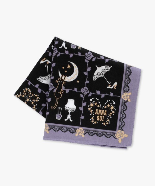 希少 アナスイ 花柄 フリンジ USA製 ヴィンテージ コート ANNA SUI（アナスイ） ハンカチ ブティック柄プリントハンカチ