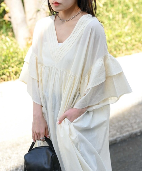 ＆HALF ワンピース 「indian Cotton Collection」インド綿Vネック