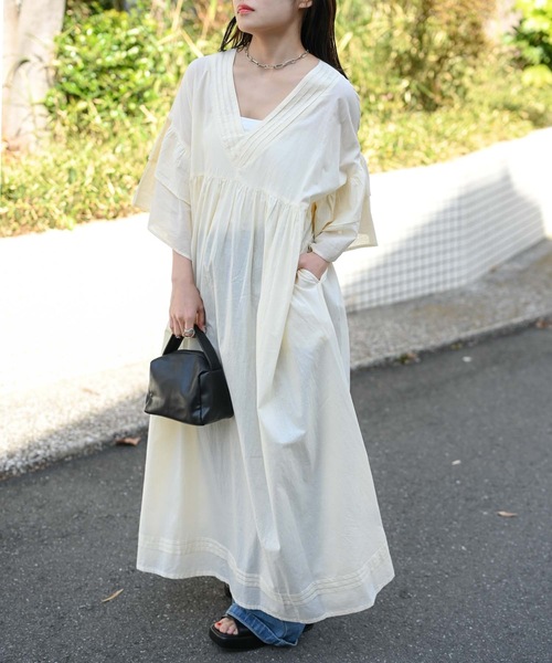 ＆HALF ワンピース 「indian Cotton Collection」インド綿Vネック