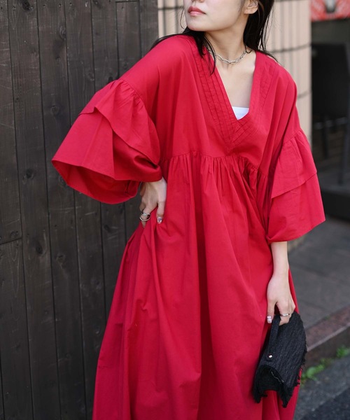 ＆HALF ワンピース 「indian Cotton Collection」インド綿Vネック