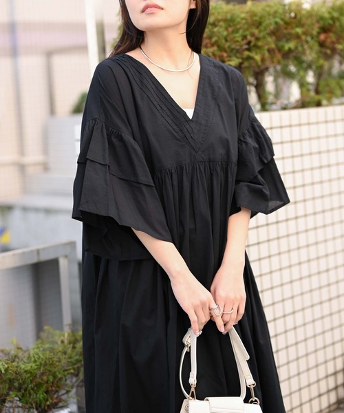 ＆HALF ワンピース 「indian Cotton Collection」インド綿Vネック