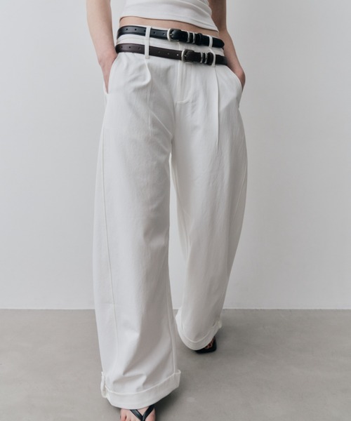 HANNE ワイドパンツ パンツ ロールアップタックワイドパンツ